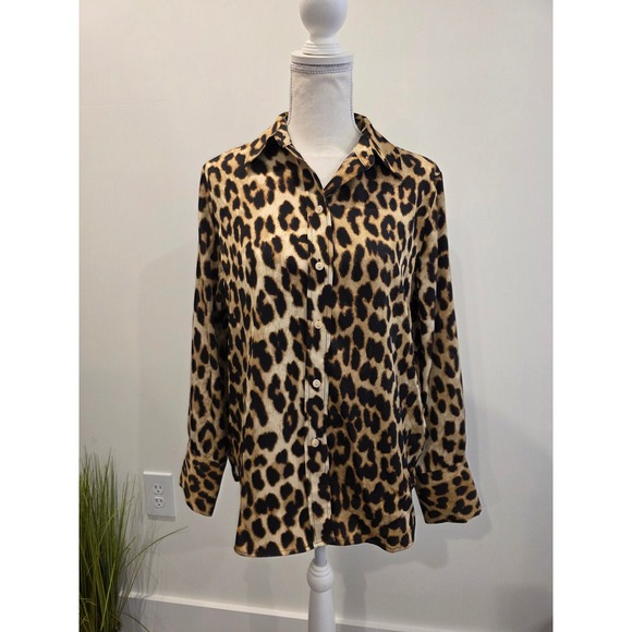 H&M Women's Size Small Leopard Print Twill Long Sleeve Shirt - Picture 3 of 5